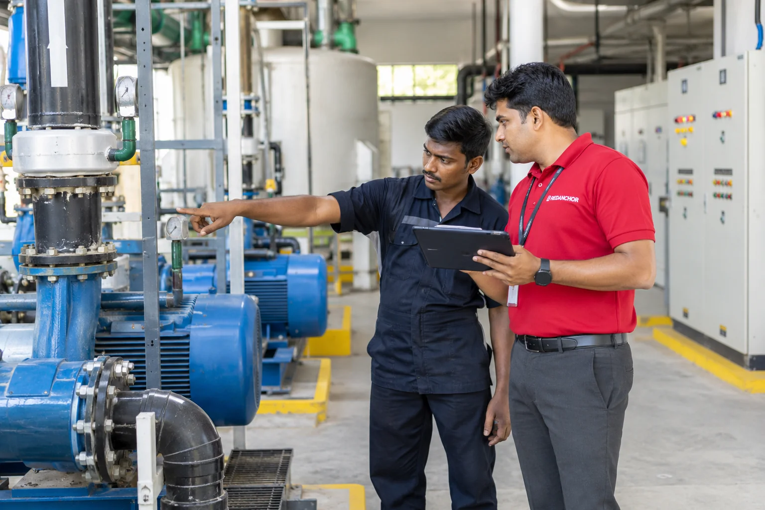 Illustrative REDANCHOR facility coordinator reviewing a work area with a technical team member